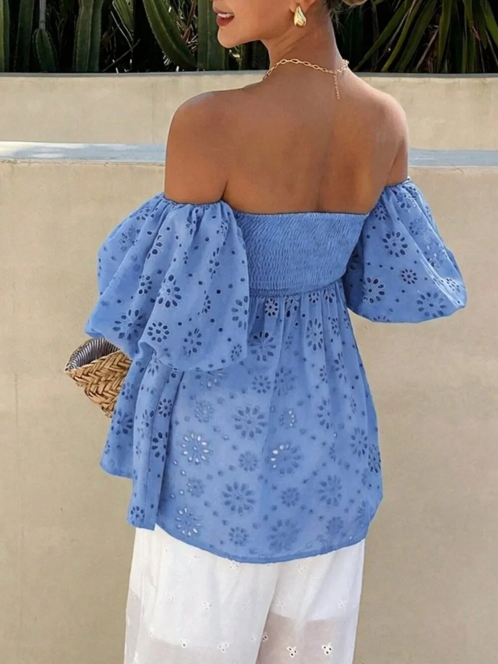Blue Boho Women's Off Shoulder embroidered blouse
